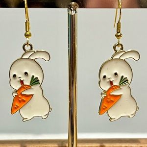 New Cute Easter Rabbit With Carrot Enamel Earrings With Ear Wire Hooks